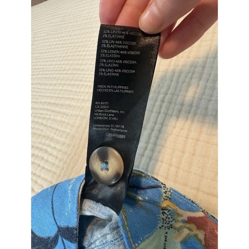 Anthropologie Maeve‎ Colette Pants Wide-Leg Linen Blue Tropical Print Size 4P
